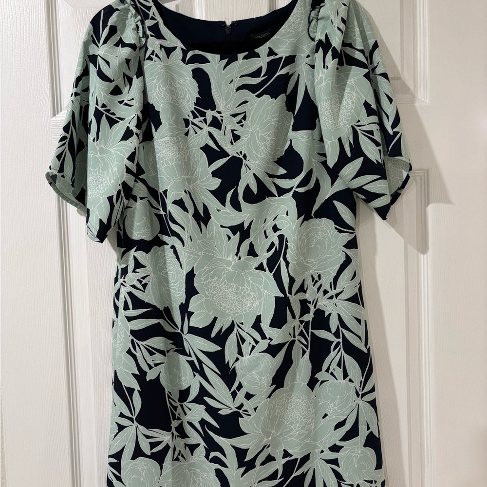 Ann Taylor Navy and Green Floral Midi Dress